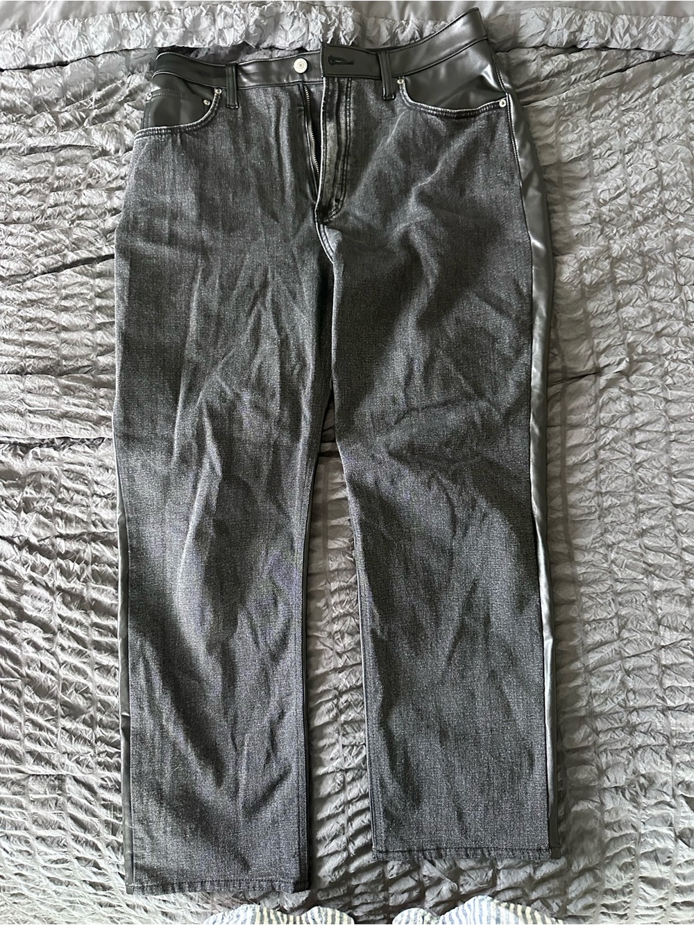 Abercrombie & Fitch The Ankle Straight Ultra High Rise Jeans with Vegan Leather